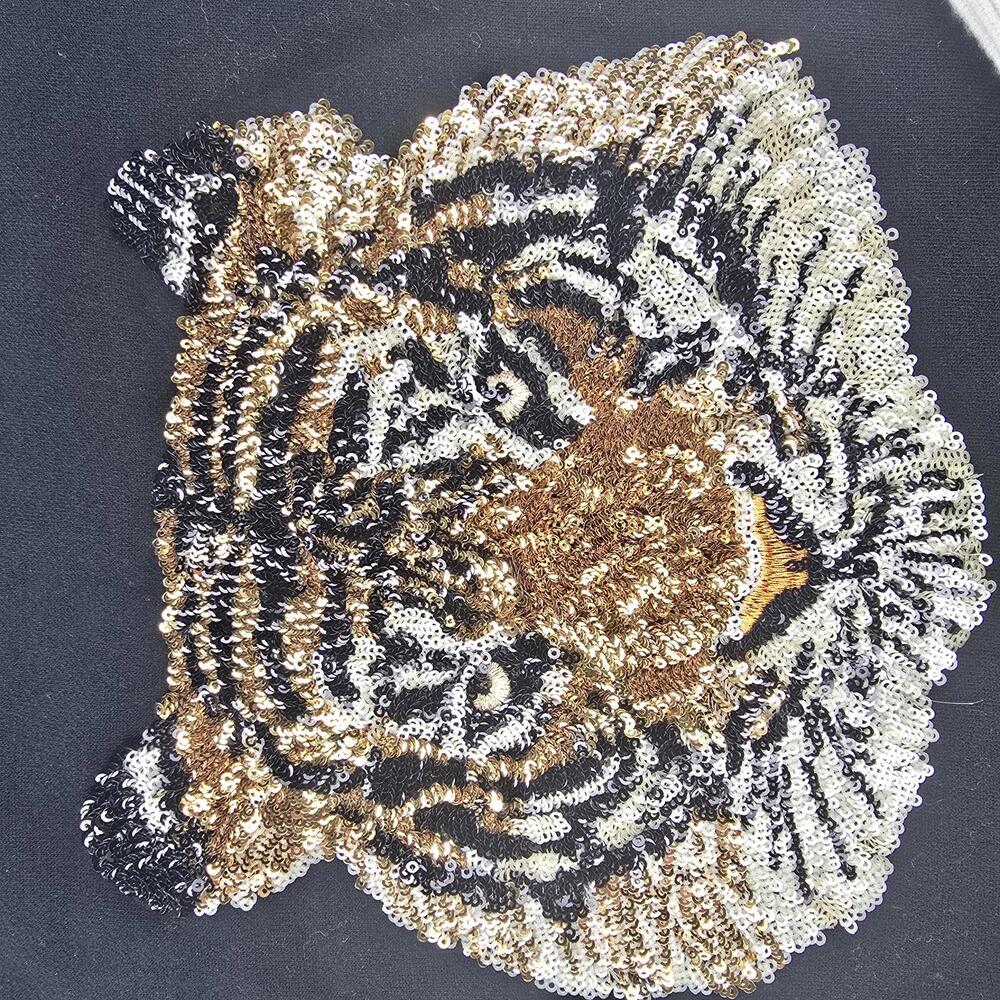 Honey & Sparkle Sequin Tiger Pullover Black & Cream Sweater Size Medium - Picture 3 of 8